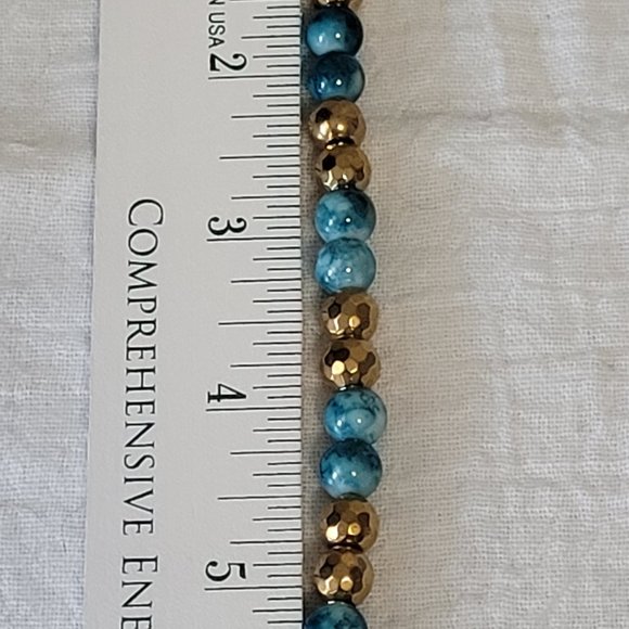 Teal and White Swirl and Gold Bracelet - Picture 9 of 9